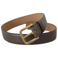 Bælter|Bælter<Dolce & Gabbana Kalveskind Læder Guld Metal Logo Spænde Bælte Grå