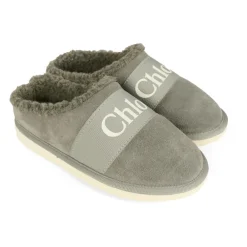 Hjemmesko^Chloé Ruskindsmules med Falsk Shearling Grå