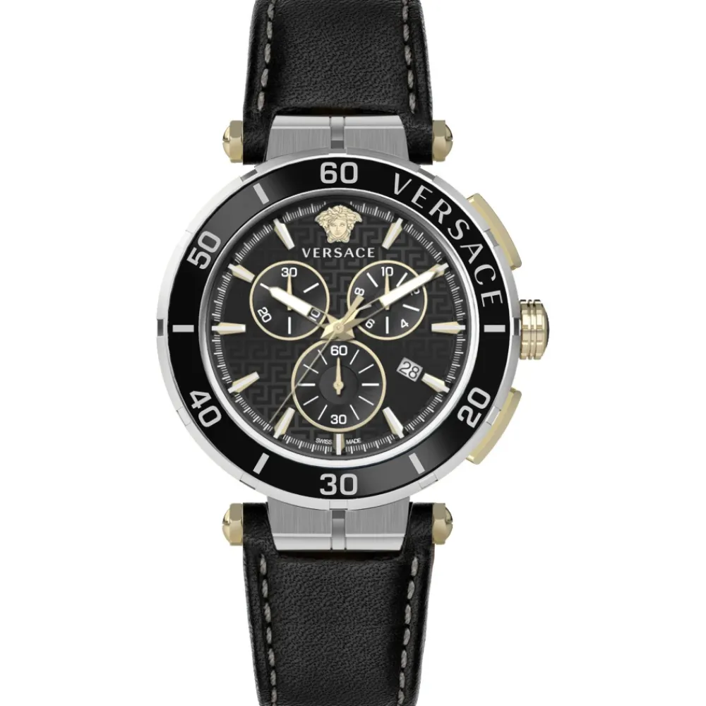 Ure<Versace GRECA Chronograph Læderrem Ur Sort