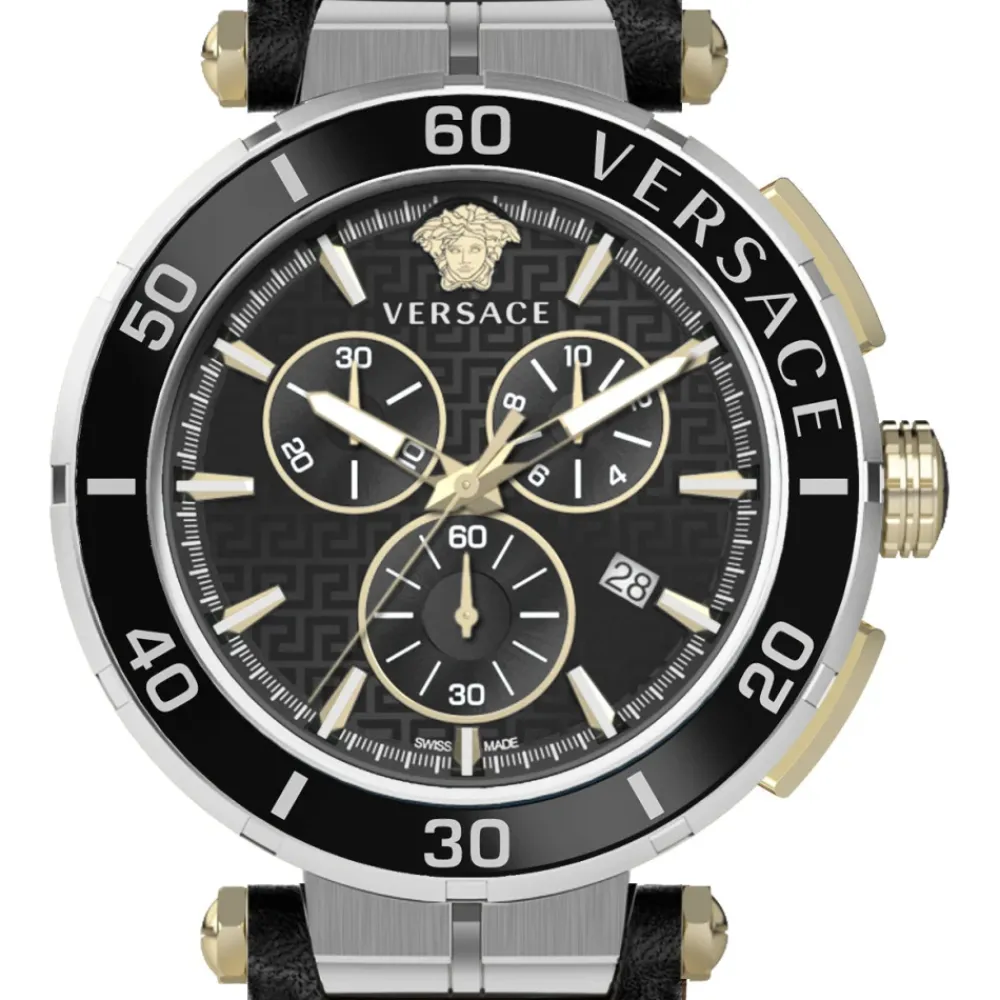 Ure<Versace GRECA Chronograph Læderrem Ur Sort