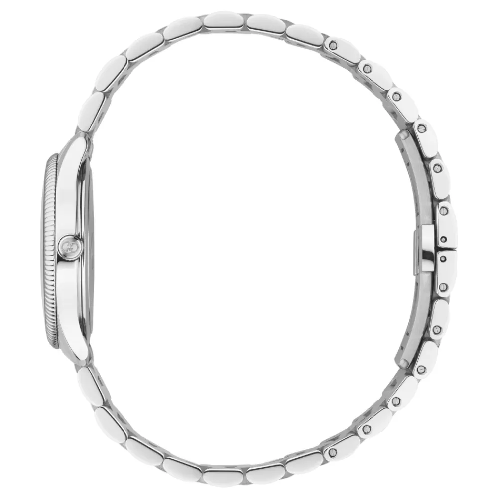 Ure<Gucci G-Timeless 29 mm rustfrit stål urkasse, burgundy urskive, rustfrit stål armbånd, kvarts bevægelse Grå