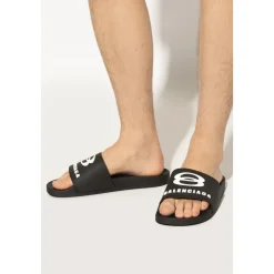 Sandaler<Balenciaga Gummislides med logo Sort
