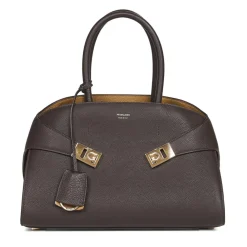 Håndtasker^Ferragamo Hammered Calfskin Top Handle Bag Brun