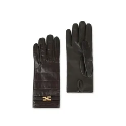 Handsker^Elisabetta Franchi Handsker i nappalæder med logo detalje Brun