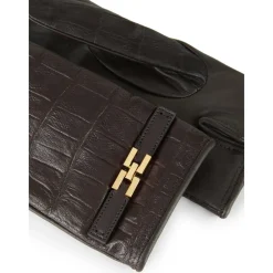 Handsker^Elisabetta Franchi Handsker i nappalæder med logo detalje Brun