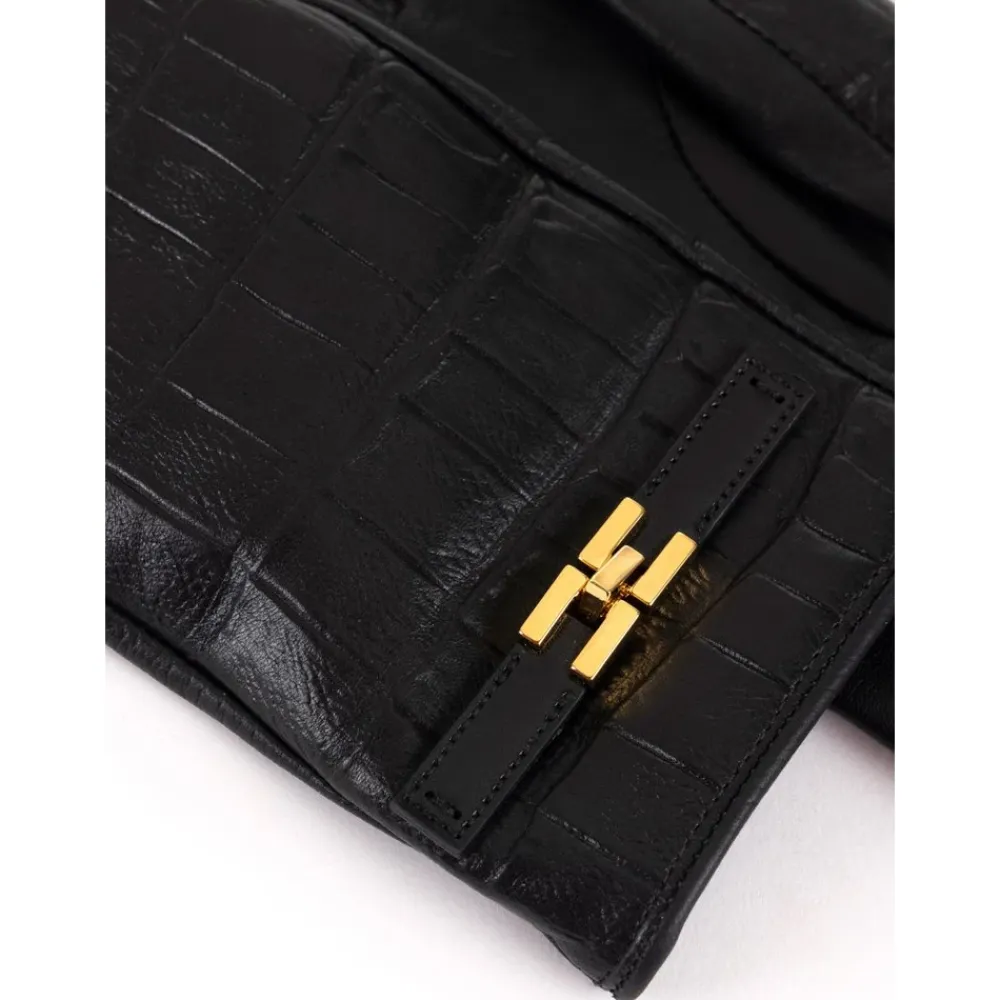 Handsker^Elisabetta Franchi Handsker i Nappalæder med Logo Detalje Sort