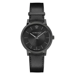 Ure<Versace Herre Læder Analog Ur V CIRCLE Sort