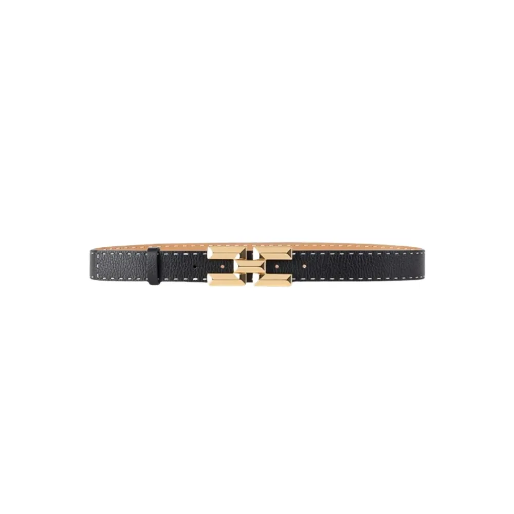 Bælter<Elisabetta Franchi High Waist Bælte med Guld Logo Spænde Sort