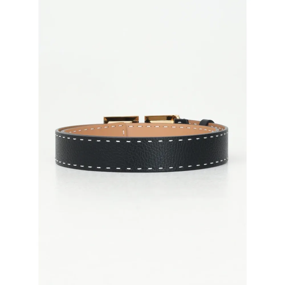Bælter<Elisabetta Franchi High Waist Bælte med Guld Logo Spænde Sort