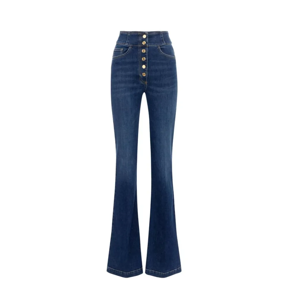 Jeans<Elisabetta Franchi Højtaljede jeans med knapper Blå