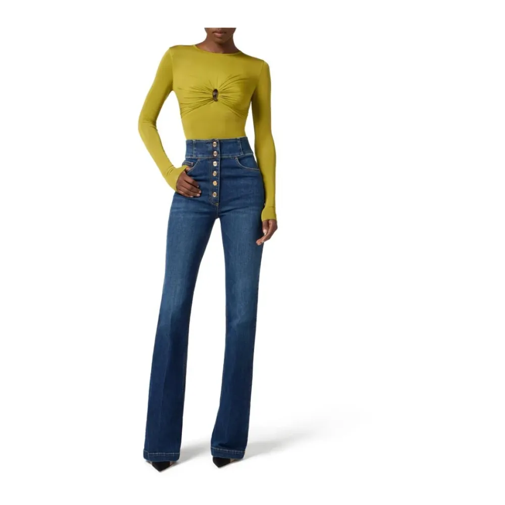 Jeans<Elisabetta Franchi Højtaljede jeans med knapper Blå