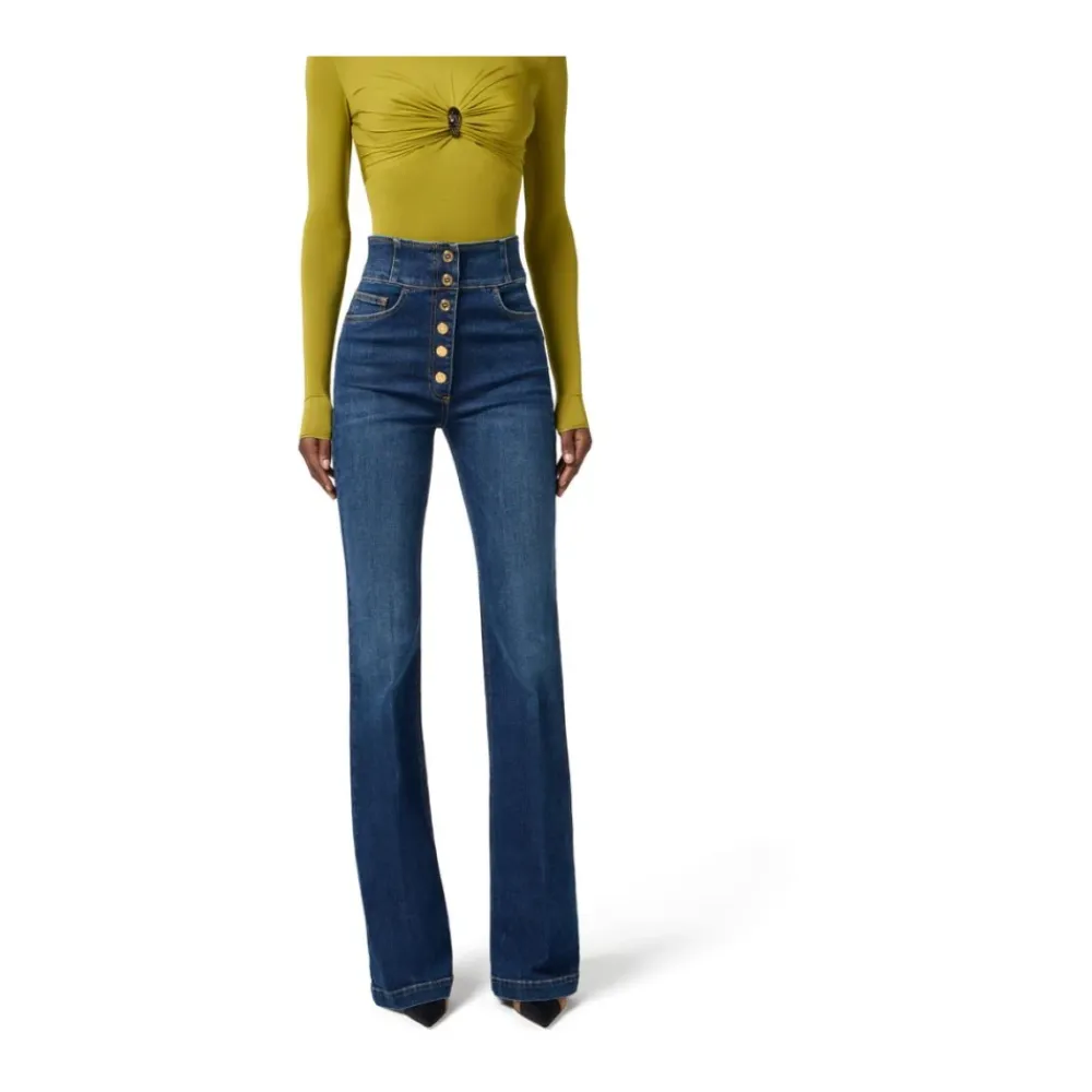 Jeans<Elisabetta Franchi Højtaljede jeans med knapper Blå