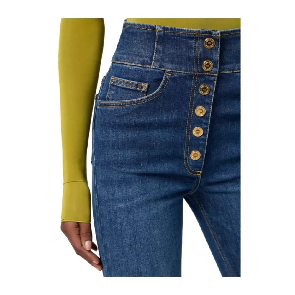 Jeans<Elisabetta Franchi Højtaljede jeans med knapper Blå