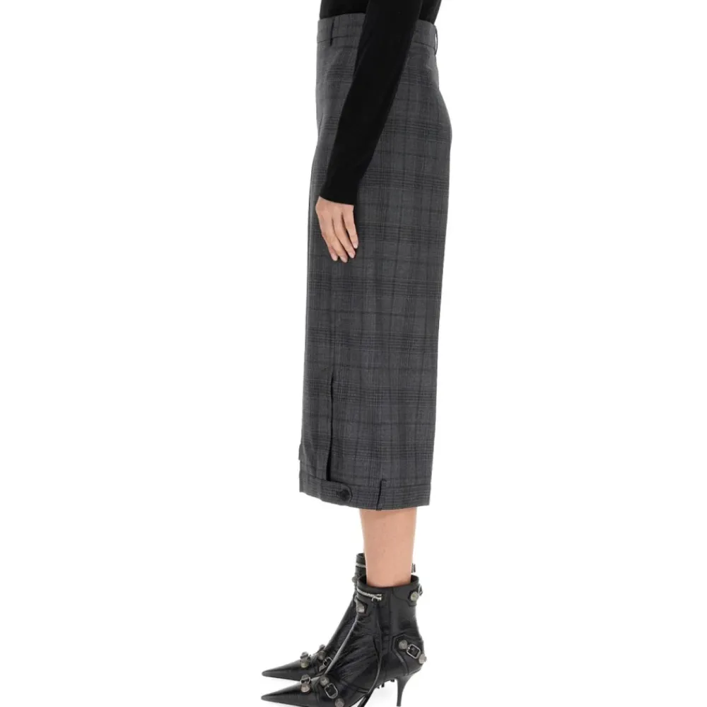 Bukser<Balenciaga Højtaljede ternede cropped bukser med brede ben Grå