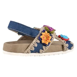 Sandaler<Mou Håndlavet denim børnesandaler med hæklet kanter Blå