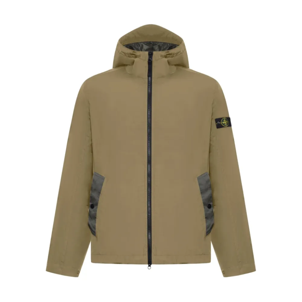 Skaljakker^Stone Island Hooded Zip Jacket Beige