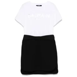 Kjoler & Nederdele<Balmain Crew Neck Kjole med Logo Hvid