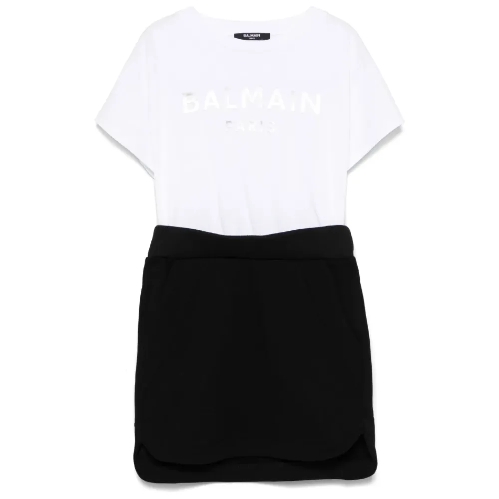Kjoler & Nederdele<Balmain Crew Neck Kjole med Logo Hvid