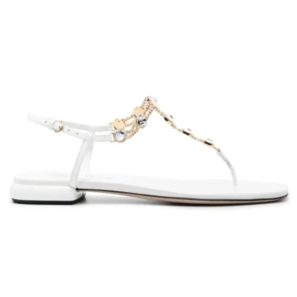Sandaler^Miu Miu e lædersandaler med strass Hvid