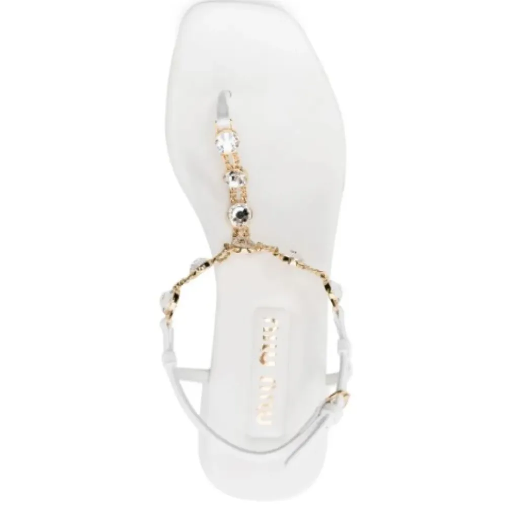 Sandaler^Miu Miu e lædersandaler med strass Hvid