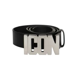 Bælter<Dsquared2 Icon læderbælte med sølvfarvet metalspænde Sort