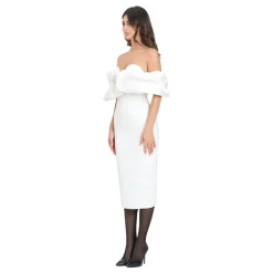 Kjoler^Elisabetta Franchi Ivory Off-Shoulder Midi Kjole Hvid