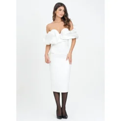 Kjoler^Elisabetta Franchi Ivory Off-Shoulder Midi Kjole Hvid