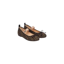 Ballerinasko<Fendi Jacquard Ballerina med FF Logo Bue Brun