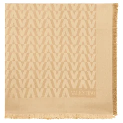 Tørklæder^Valentino Garavani Jacquard Logo Frayed Edges Scarf Beige