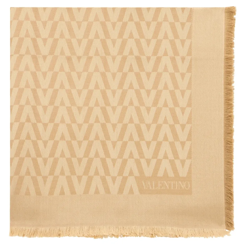 Tørklæder^Valentino Garavani Jacquard Logo Frayed Edges Scarf Beige