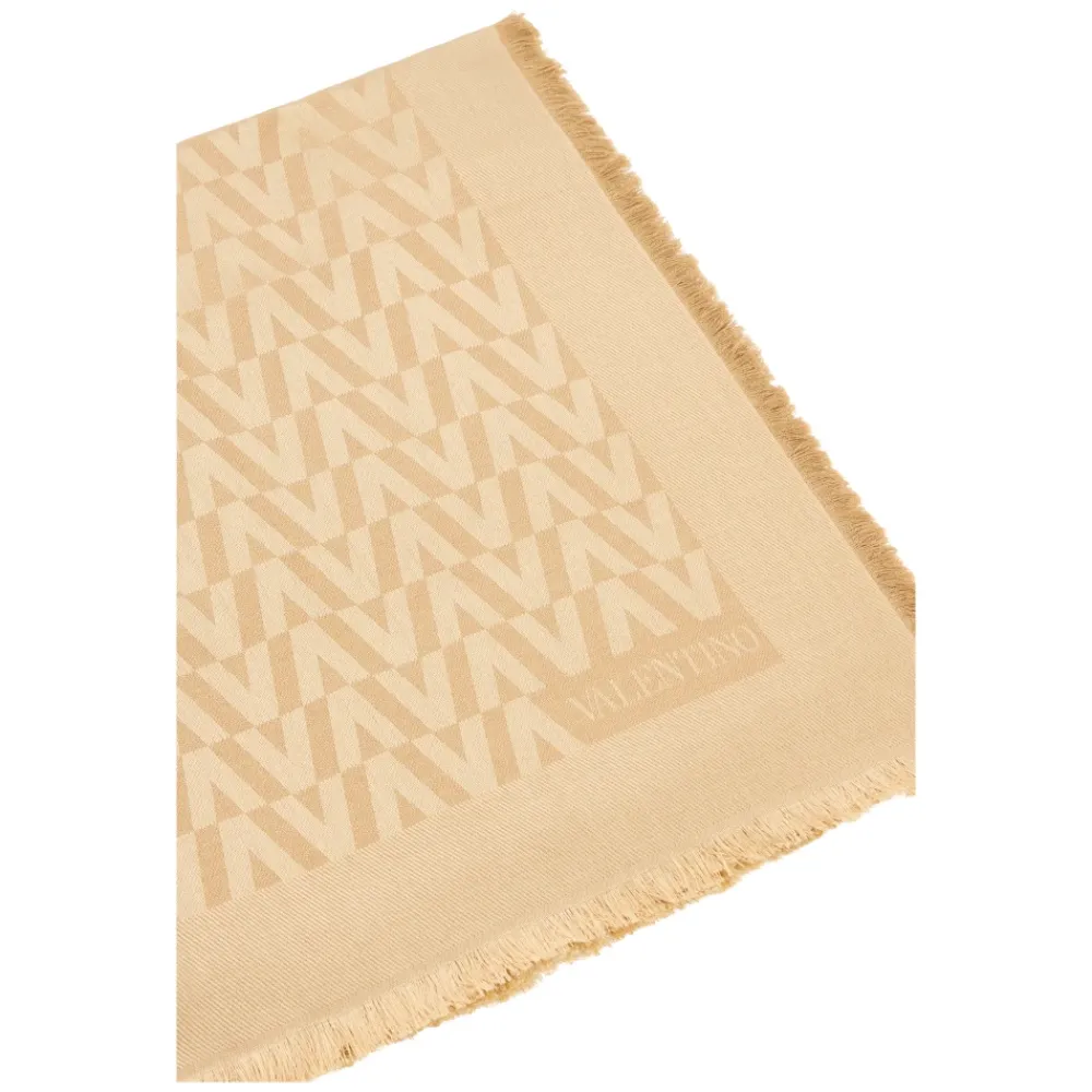 Tørklæder^Valentino Garavani Jacquard Logo Frayed Edges Scarf Beige