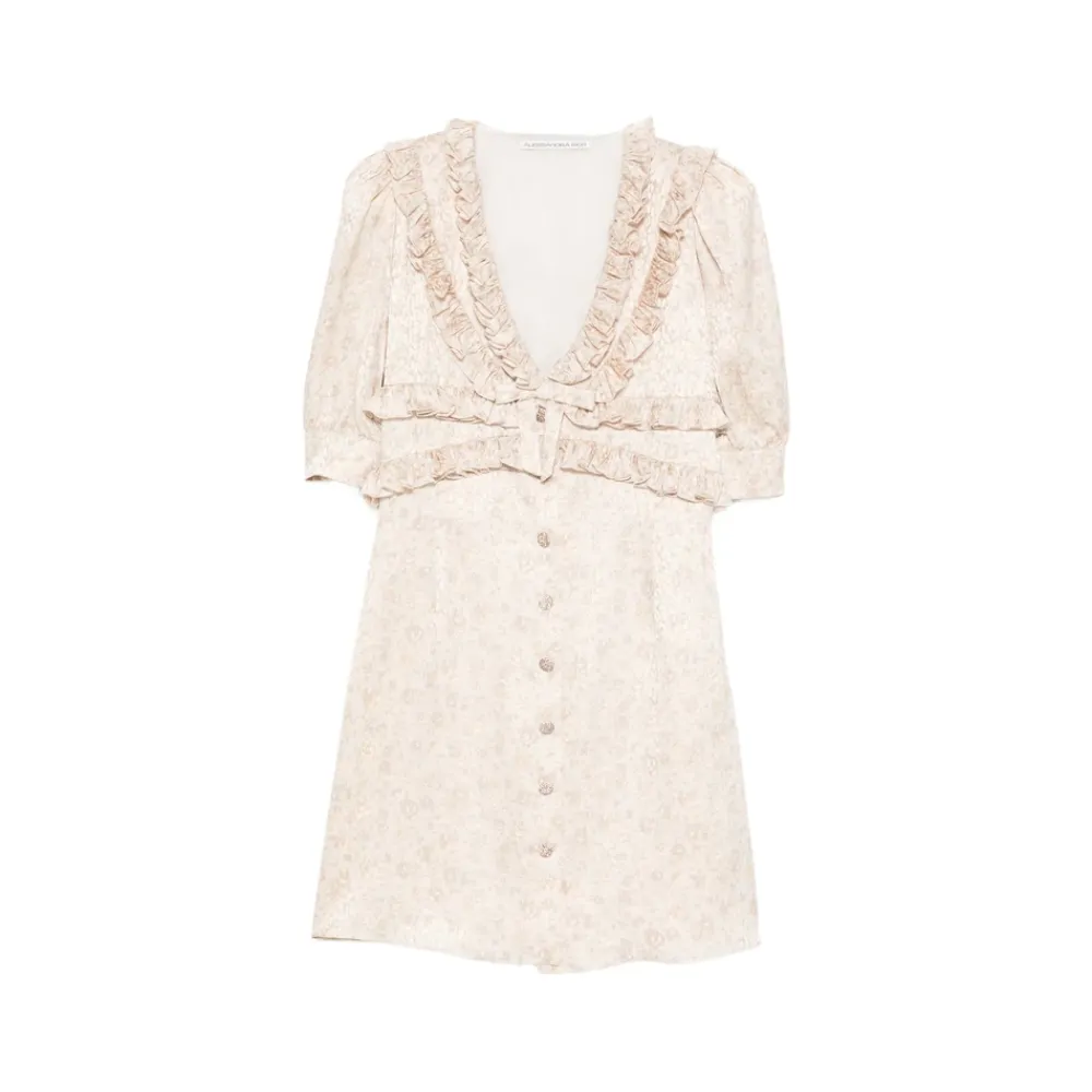 Kjoler<Alessandra Rich Jacquard Mini Kjole Beige