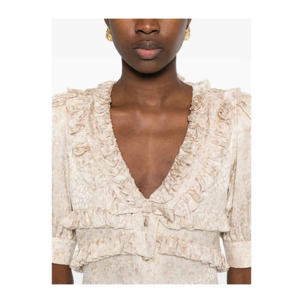 Kjoler<Alessandra Rich Jacquard Mini Kjole Beige