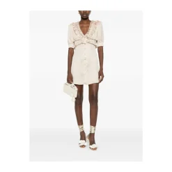 Kjoler<Alessandra Rich Jacquard Mini Kjole Beige