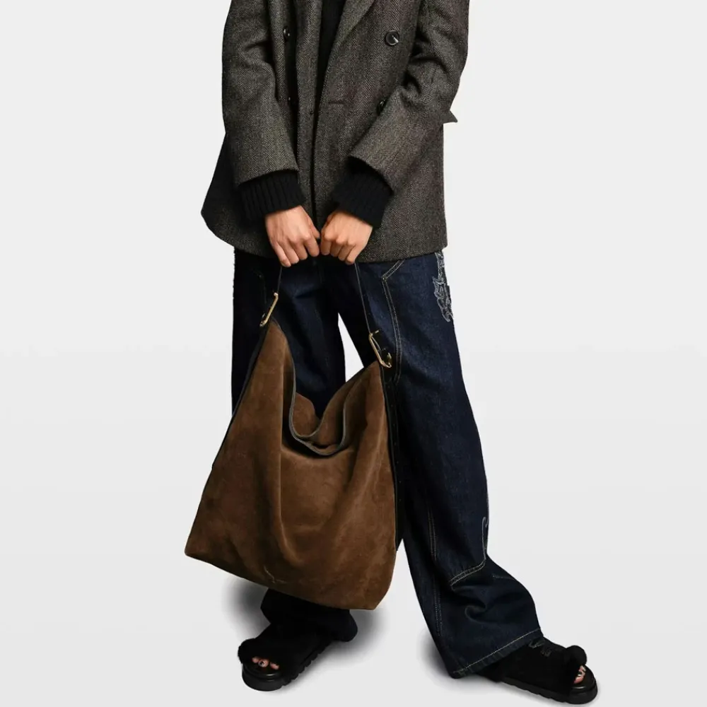 Skuldertasker<Zadig & Voltaire Jane Hobo XL Ruskindstaske Brun
