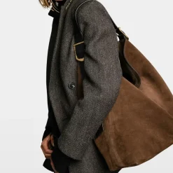 Skuldertasker<Zadig & Voltaire Jane Hobo XL Ruskindstaske Brun