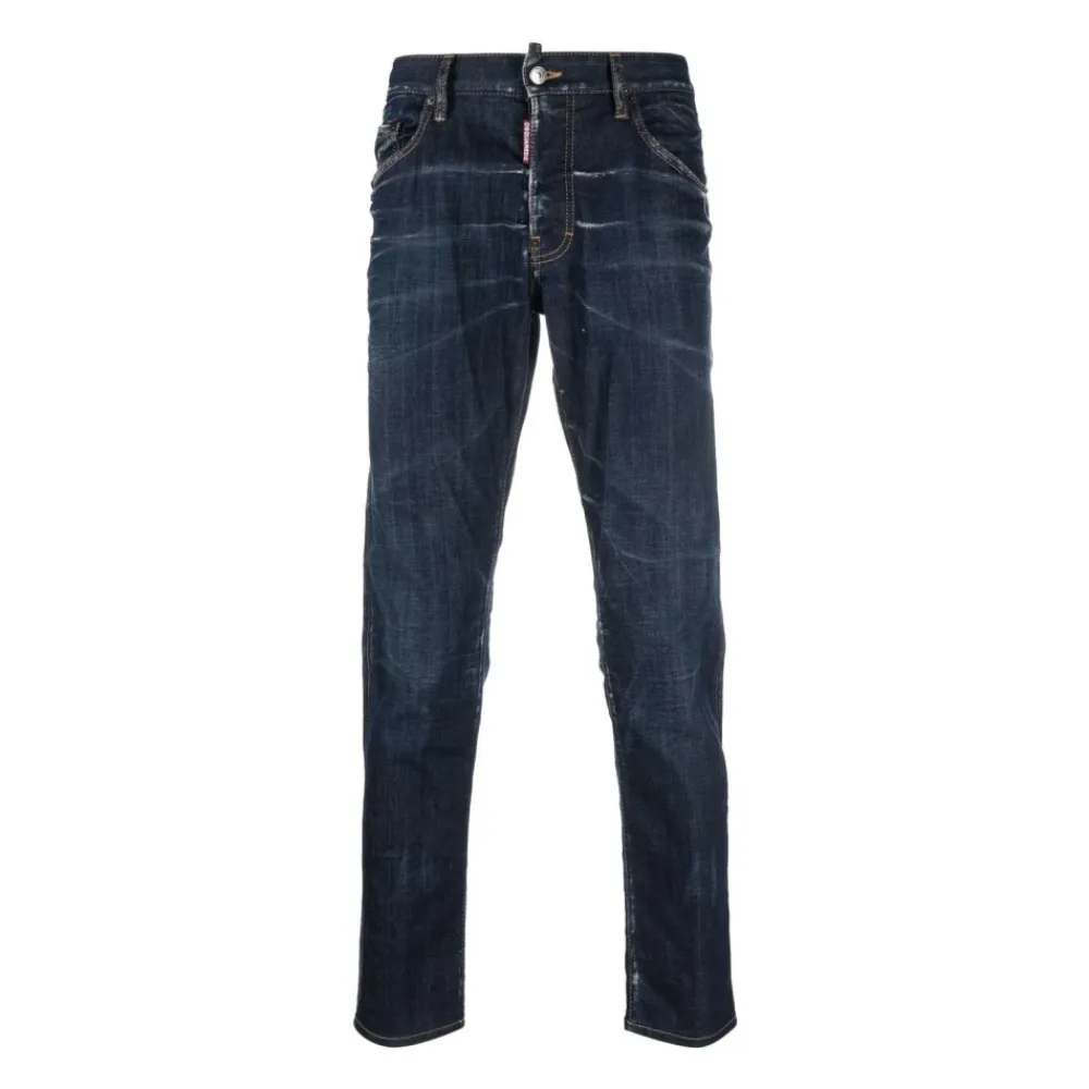 Jeans<Dsquared2 Jeans med bleget effekt og frontknap Blå