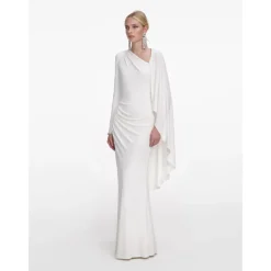 Kjoler^Self Portrait Jersey Drape Maxi Dress Hvid