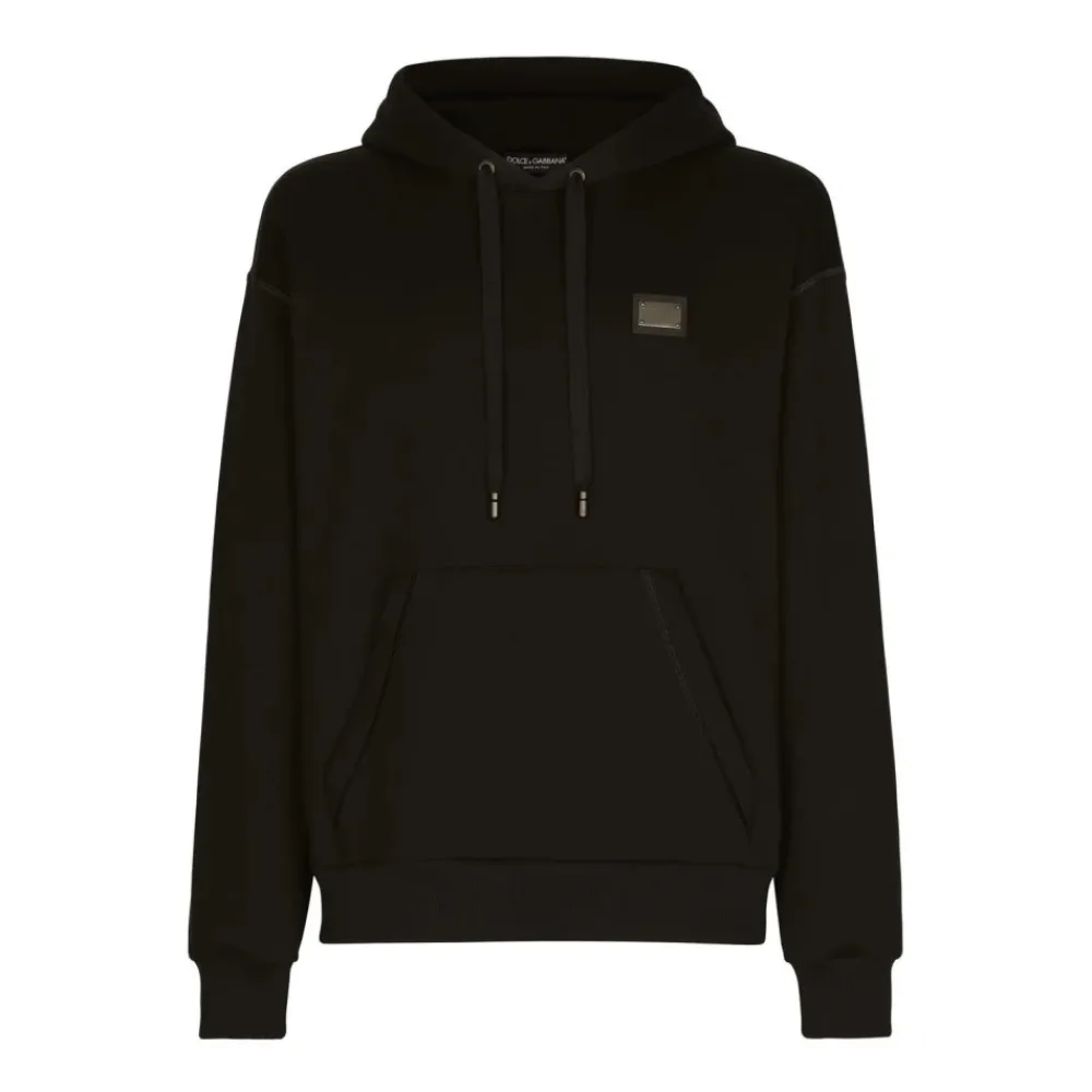 Trøjer^Dolce & Gabbana Jersey hættetrøje med mærketiket Sort
