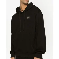 Trøjer^Dolce & Gabbana Jersey hættetrøje med mærketiket Sort