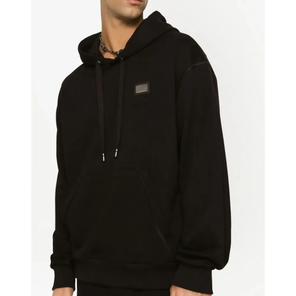 Trøjer^Dolce & Gabbana Jersey hættetrøje med mærketiket Sort