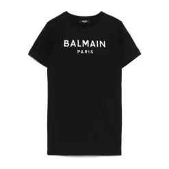 Kjoler & Nederdele<Balmain Jersey Kjole med Præget Logo Sort