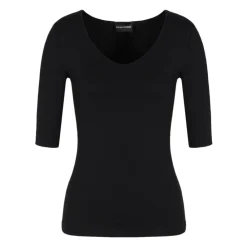 T-Shirts^Emporio Armani Jersey Stretch V-udskåret Top med 3/4 Ærmer Sort