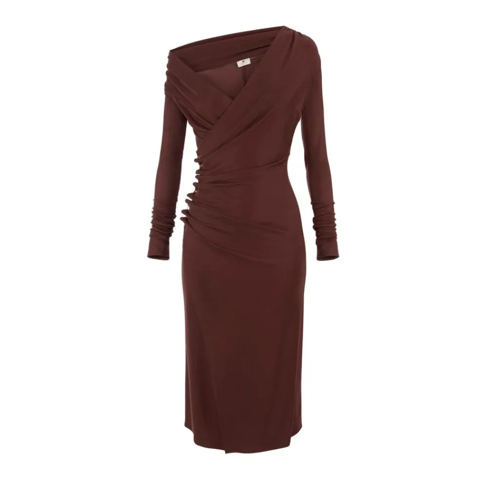 Kjoler<Elisabetta Franchi Jerseykjole med juvelknapper Brun