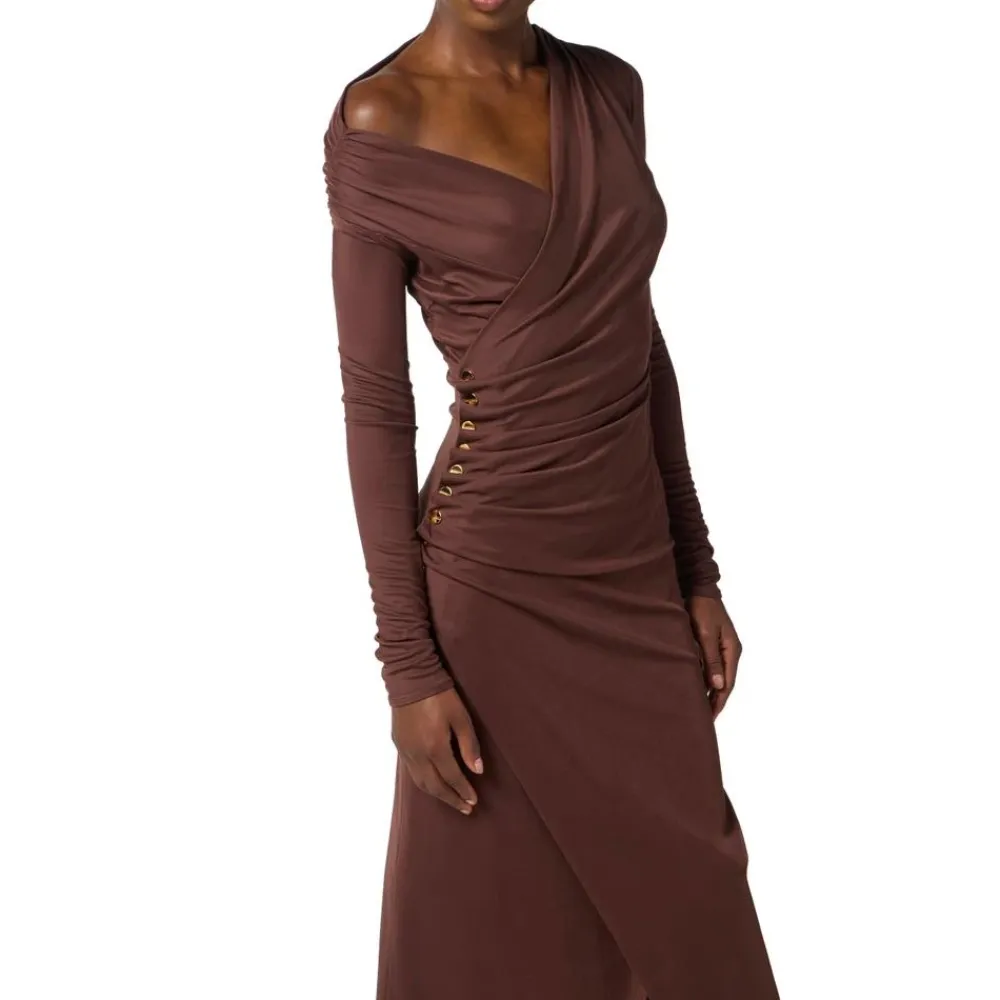 Kjoler<Elisabetta Franchi Jerseykjole med juvelknapper Brun