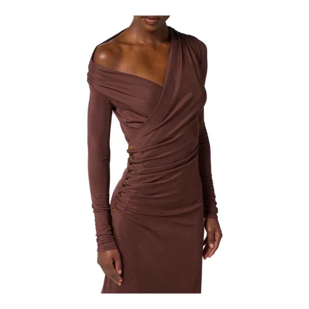 Kjoler<Elisabetta Franchi Jerseykjole med juvelknapper Brun