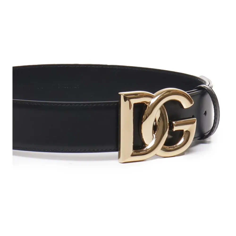 Bælter^Dolce & Gabbana Kalveskindsbælte med DG-logo Sort