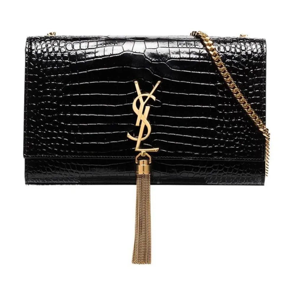 Skuldertasker<Saint Laurent Kate Medium Taske i krokodillepræget læder med kvast Sort