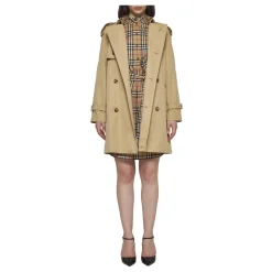 Frakker<Burberry Kort trenchcoat med ternede detaljer Beige