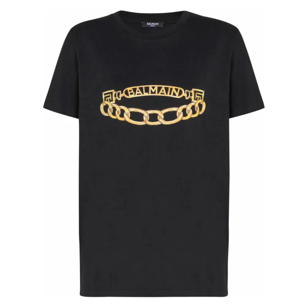 T-Shirts<Balmain Kortærmet Kædeprint T-shirt Sort